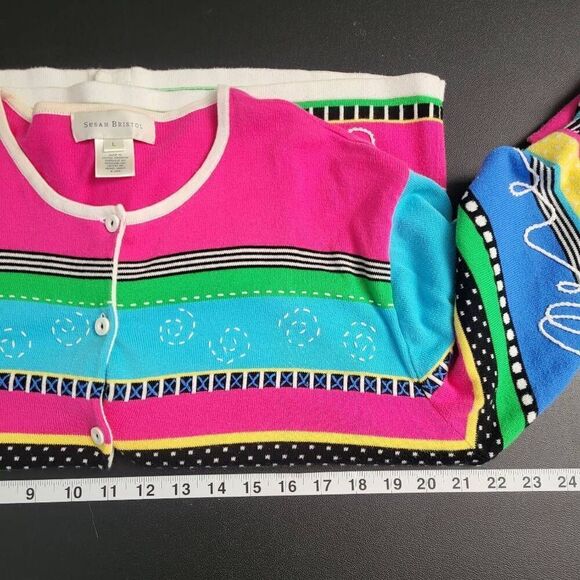 Susan Bristol Womens Large Button Front Cardigan Sweater Colorful Embroidered - Picture 7 of 8